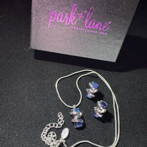 Park Lane Jewelry Set - Blue Cat's Eye & Silver Tone Necklace & Earrings